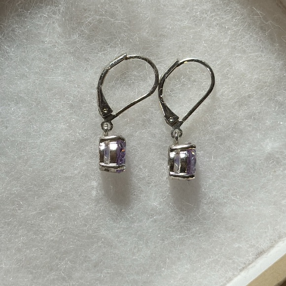 Loft Earrings, Silver Tone with Faux Amethyst, Beautiful Sparkle, - Picture 5 of 7